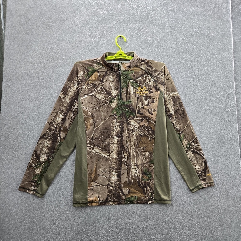 Realtree Men Sweatshirt L (42/44) Brown Camouflage Quarter Zip Zipper